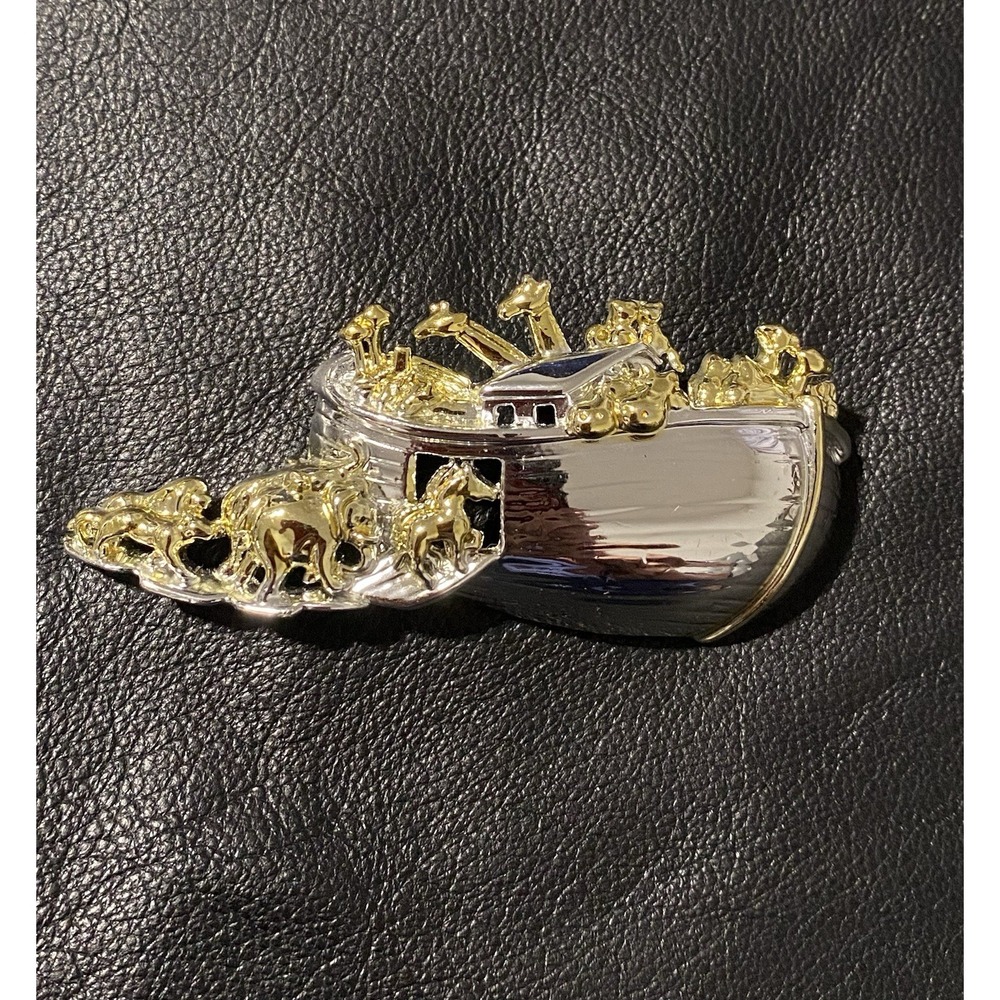 Danecraft Two-Tone Noah's Ark Brooch Silver & Gold Wild Animal Lovers Signed